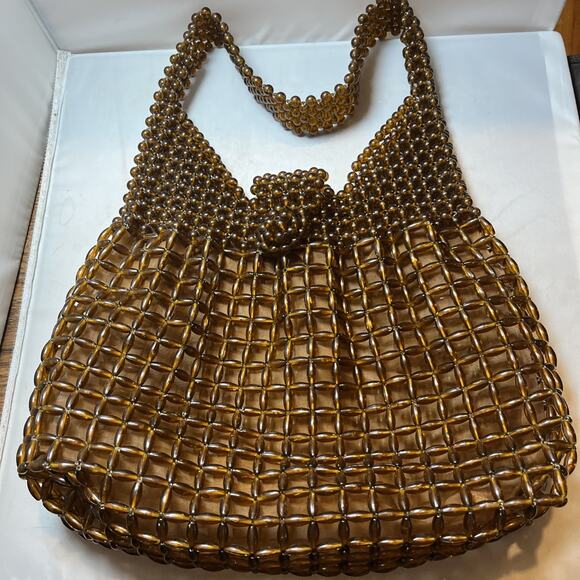 Vintage Purse Plastic Oval Bead Bag Shoulder Strap Boho, Mod 1960s 70s - Picture 1 of 3